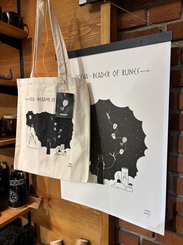 Volva (sic) reader of runes print and bag souvenirs (Oslo)