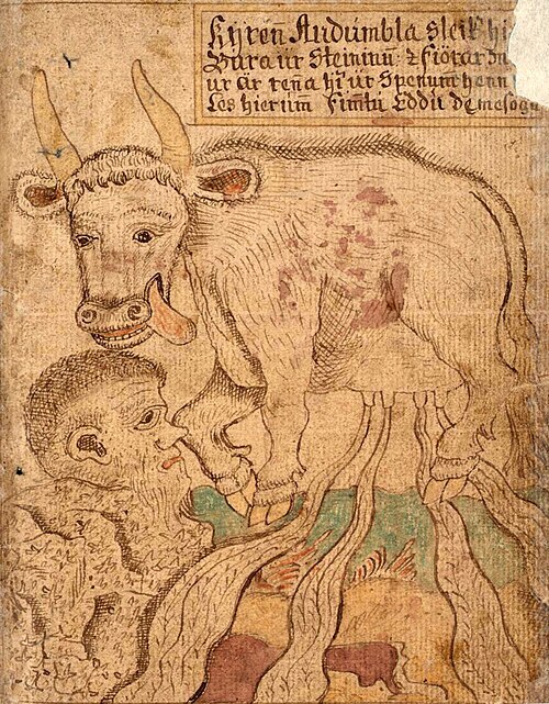 Depiction of the cow Auðumbla and Búri (J. Sigurðsson)