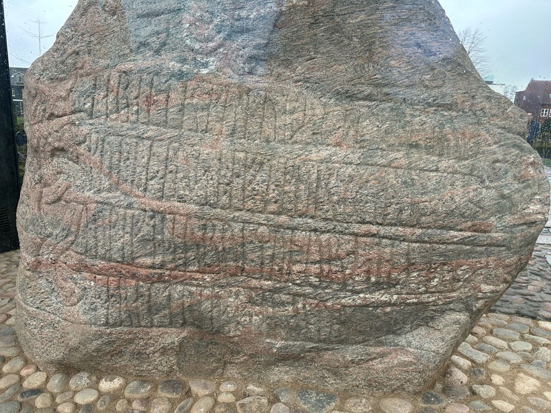 Jelling II Stone in its display case (Denmark)