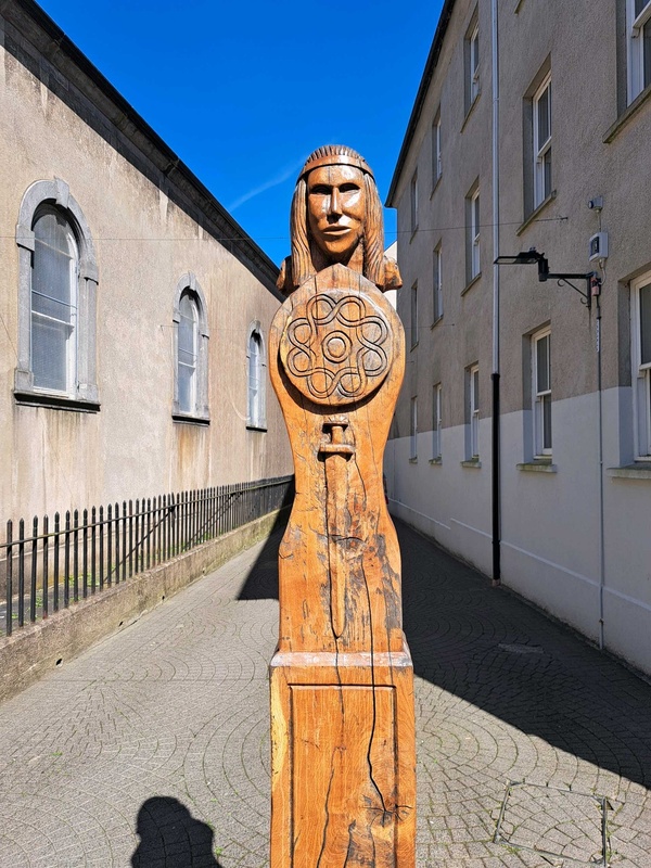 Hand-carved wooden Viking-style pillar