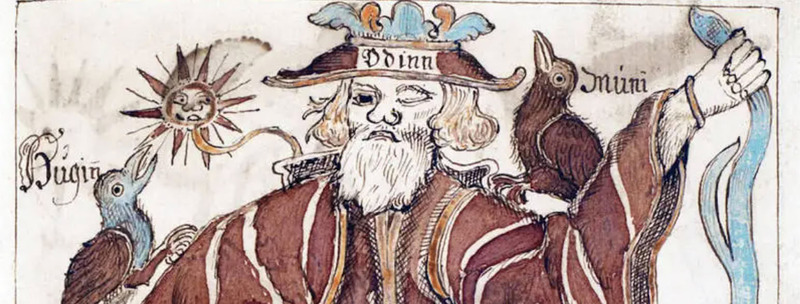 Odin with Huginn and Muninn (J. Sigurðsson)