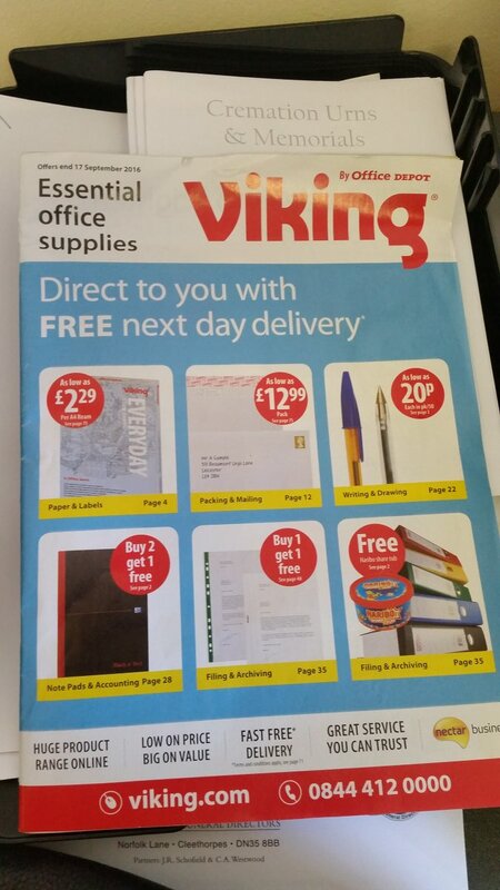 Photograph of brochure of the office supplies company Viking Direct