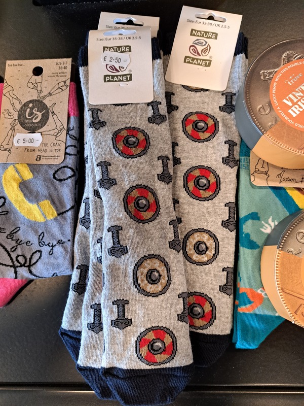 Shield and Thor's hammer socks on sale in Waterford Treasures Museum