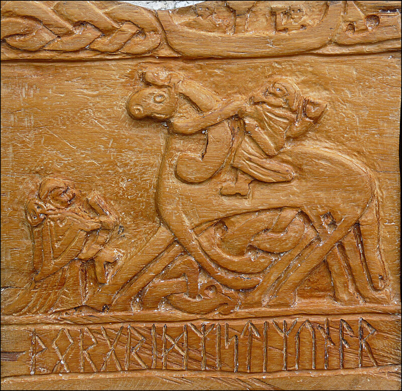 Modern carving of Odin riding Sleipnir