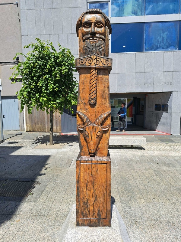 Hand-carved wooden Viking-style pillar