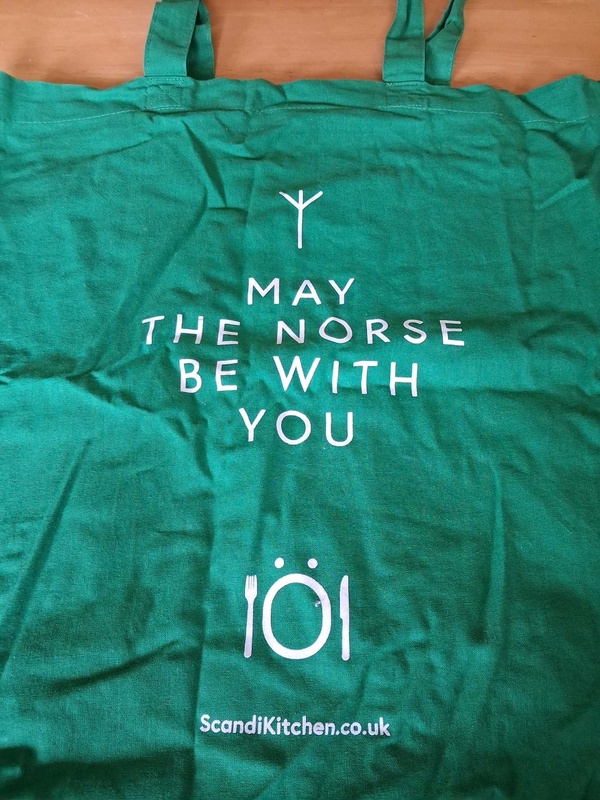 A reusable tote bag from Scandikitchen with rune and Norse slogan (London)