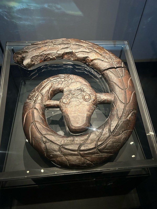 Carved wooden serpent head from 9th-century Oseberg ship