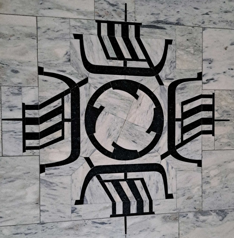 Viking ship floor motif in Oslo City Hall