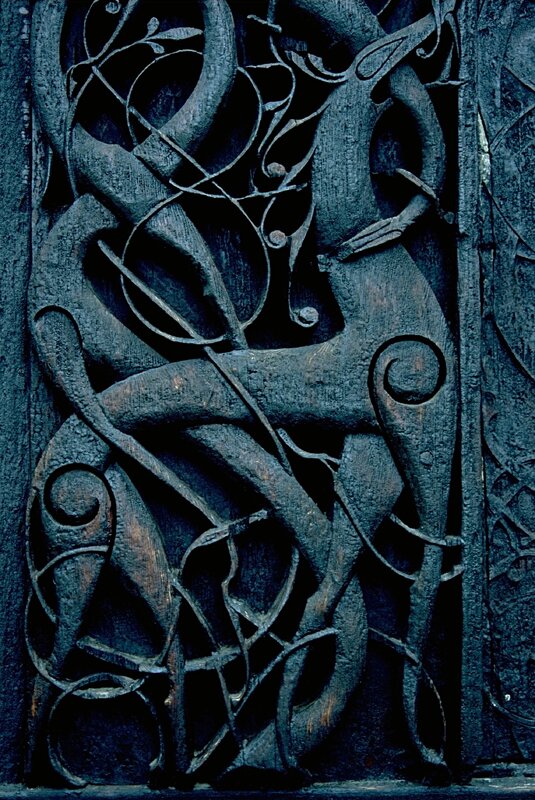 Urnes stave church portal, possibly representing Ragnarök