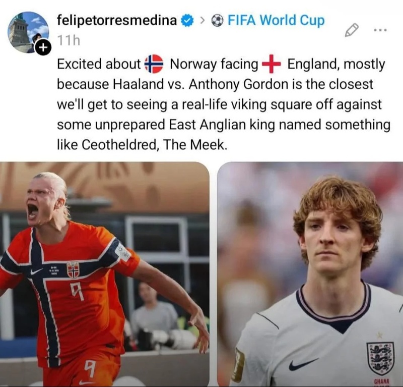 Screenshot of Social Media post on the Norway-England match