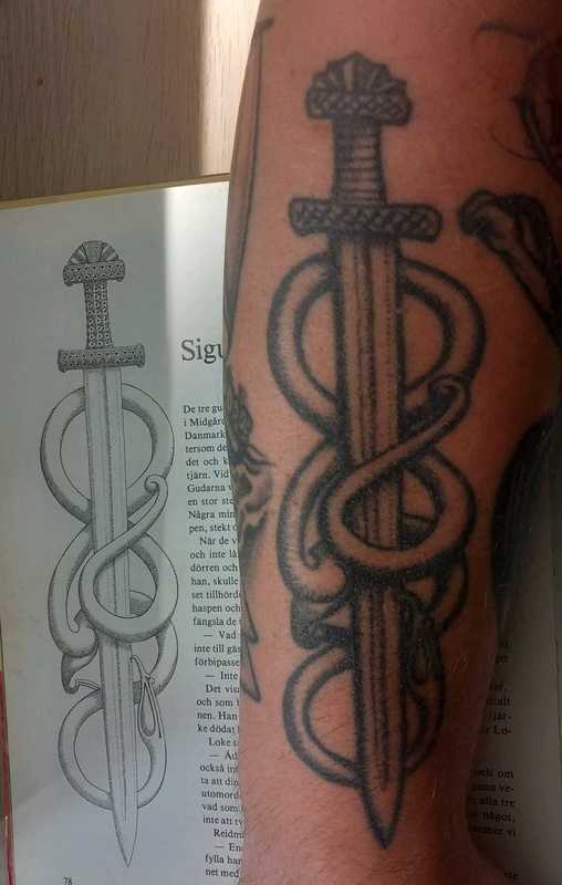 Tattoo based on illustration in the book "Gods & Heroes from Viking mythology"