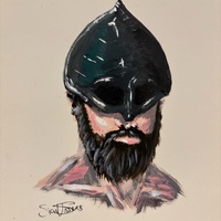 Portait of a bearded man wearing a helmet