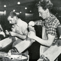 Photograph of rubber boot production at Viking Footwear factory in Askim