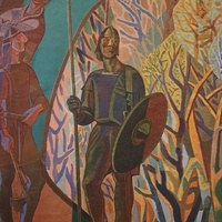 Depiction of a Viking in a mural by Aage Storstein