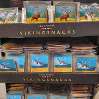 Viking Snacks (deer and whale meat) on display in central Bergen