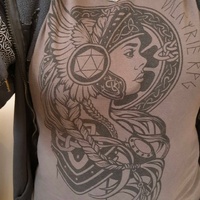 T-shirt with a Valkyrie and rune design from Valkyrie RPG and online polyhedral dice store