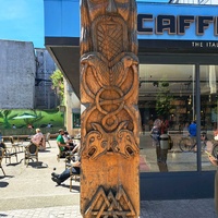 Hand-carved wooden Viking-style pillar