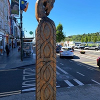 Hand-carved wooden Viking-style pillar