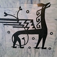 Depiction of dragon on marble floor of Oslo City Hall