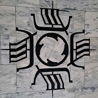 Viking ship floor motif in Oslo City Hall