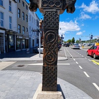 Hand-carved wooden Viking-style pillar