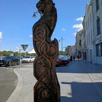 Hand-carved wooden Viking-style pillar