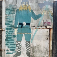 street art style painting of a blond Viking man