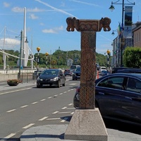 Hand-carved wooden Viking-style pillar