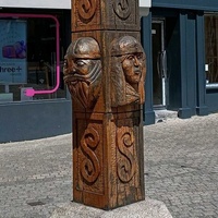 Hand-carved wooden Viking-style pillar