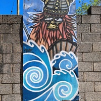 Street graffiti with a Viking motif