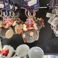 Souvenir Viking keyring featuring horned helmet and Norwegian flag